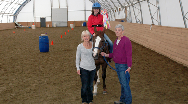 Daphne Clegg and Pat Fuller with one of the enthusiastic riders. 