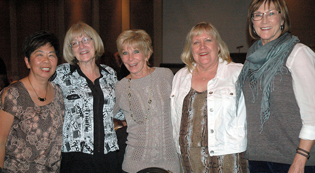 The program is now known as Applied Business Tech, but back when these women all worked together it was called Office Careers. Sandi Sasaki (left) and Kathie Ramsay (second from right), are welcomed to retirement by previous retirees Jane Dean, Carole Higginbottom, and Bonnie Anderson.