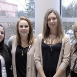 (Left to right) Carolina Silva, Kara Hanson and Cydney Myers have created a campaign to generate food bank donations as part of a global development class led by professor Cherie Enns. Photos courtesy of Black Press