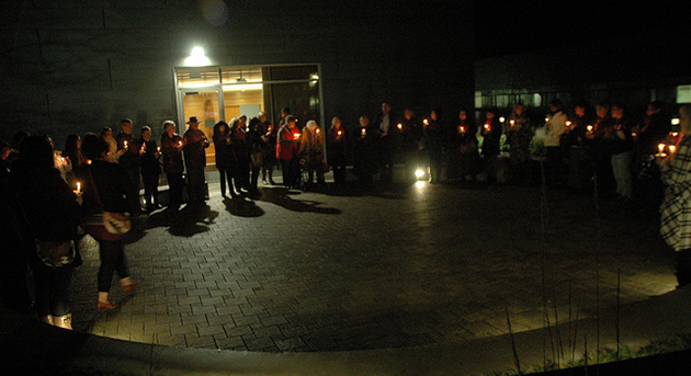 A scene from the candlelight vigil in 2012. This year's vigil will be during daylight hours, at 12:30 outside the Gathering Place at UFV's Chilliwack campus.