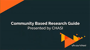 A video still of a title card that reads "Community Based Research Guide, Presented by CHASI"