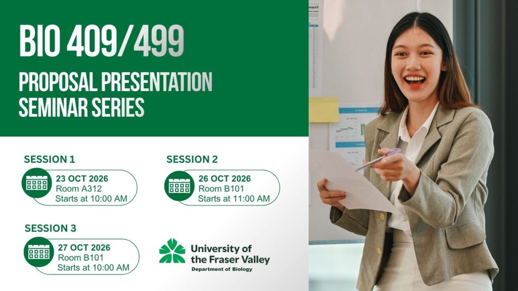 Fall 2026 Directed Studies Proposal Presentations: BIO 409/499 – OCT 23, 26 & 27