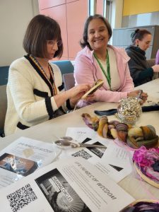 UFV women working on Pearls of Wisdom hoops