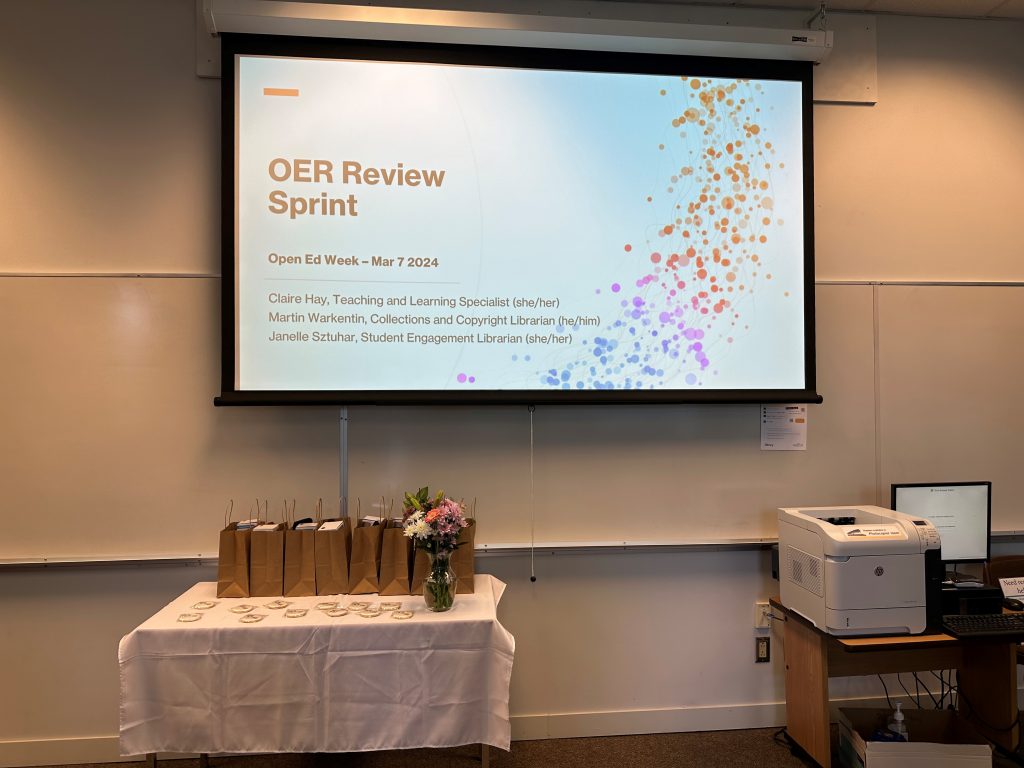 OER Review Sprint text shown on a projector screen