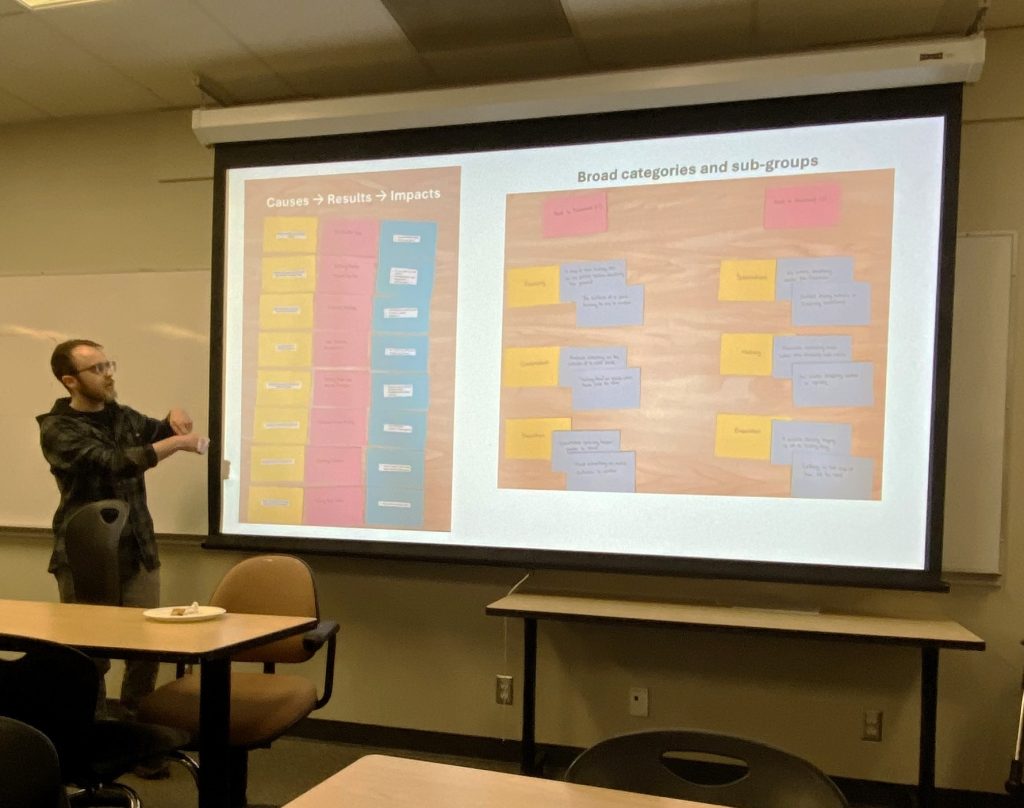 Image of SLG student Tyler showing a display on the projector screen