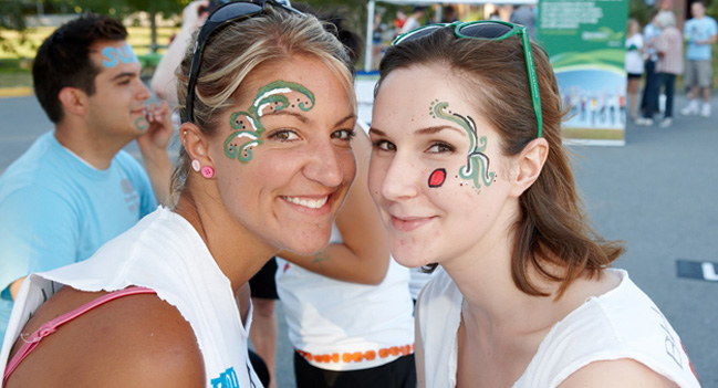 Some brightly painted faces at the Tailgate party